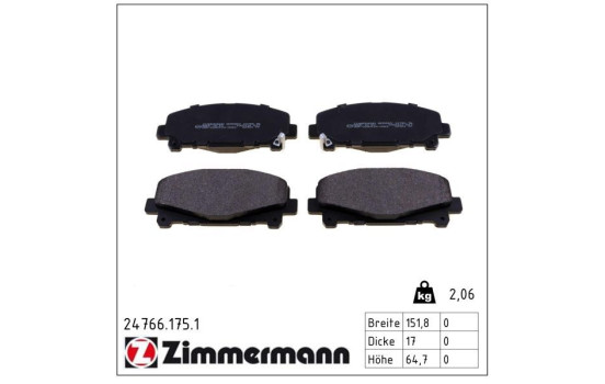 Brake Pad Set, disc brake 24766.175.1 Zimmermann, Image 2