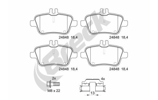 Brake pad set, disc brake 24848 00 704 00 Breck