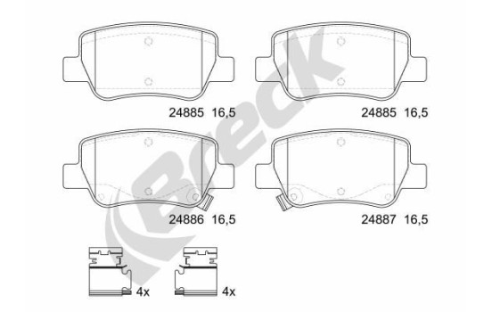 Brake pad set, disc brake 24885 00 704 10 Breck