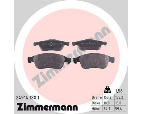 Brake Pad Set, disc brake 24914.180.1 Zimmermann, Image 2