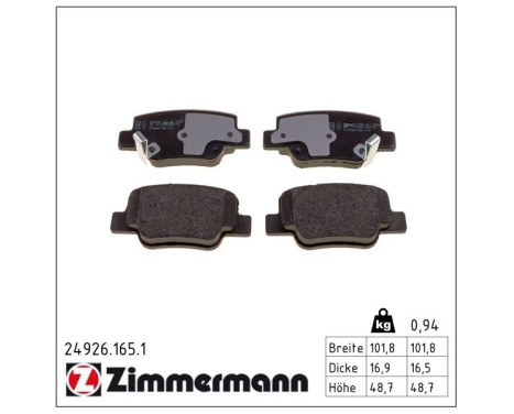 Brake Pad Set, disc brake 24926.165.1 Zimmermann, Image 2