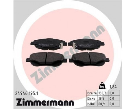 Brake Pad Set, disc brake 24946.195.1 Zimmermann, Image 2