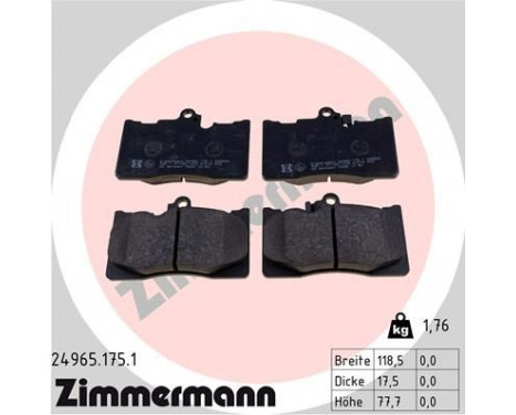 Brake Pad Set, disc brake 24965.175.1 Zimmermann, Image 2