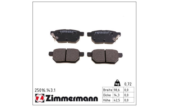 Brake Pad Set, disc brake 25016.143.1 Zimmermann, Image 2