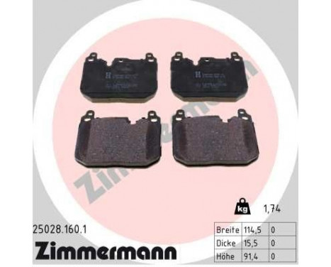 Brake pad set, disc brake 25028.160.1 Zimmermann