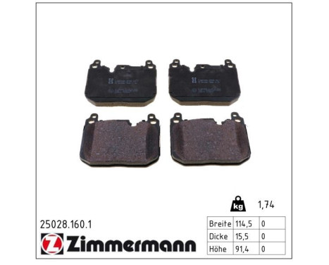 Brake pad set, disc brake 25028.160.1 Zimmermann