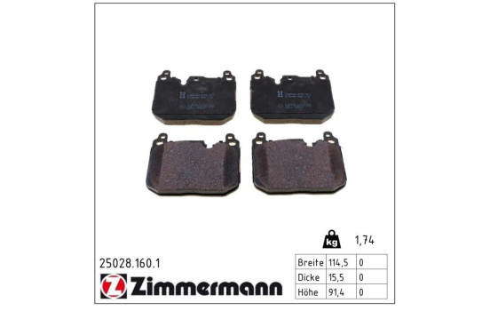 Brake pad set, disc brake 25028.160.1 Zimmermann
