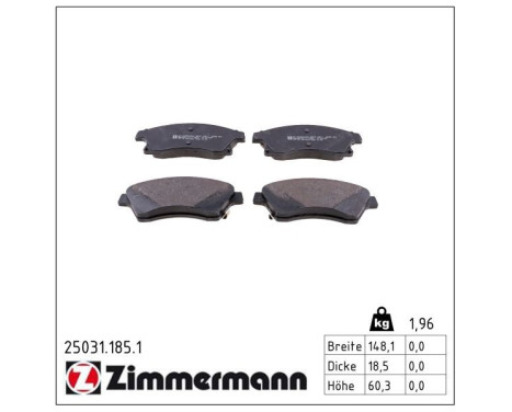 Brake Pad Set, disc brake 25031.185.1 Zimmermann, Image 2