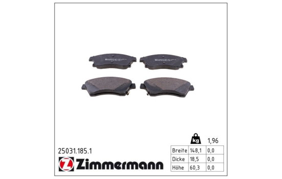 Brake Pad Set, disc brake 25031.185.1 Zimmermann, Image 2