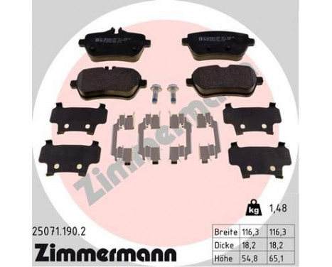 Brake Pad Set, disc brake 25071.190.2 Zimmermann