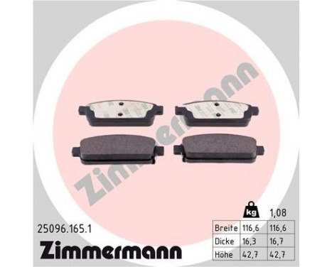 Brake Pad Set, disc brake 25096.165.1 Zimmermann, Image 2