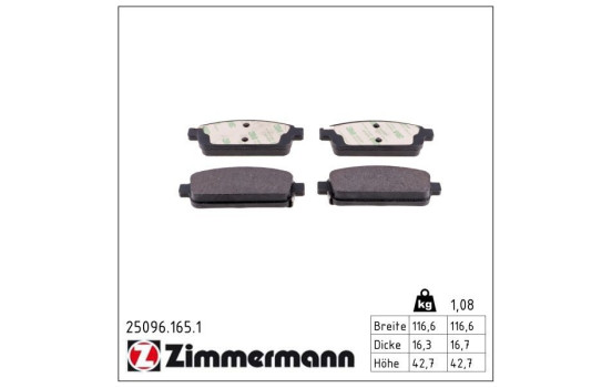 Brake Pad Set, disc brake 25096.165.1 Zimmermann, Image 2