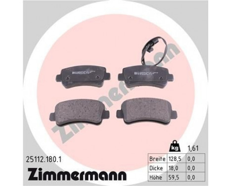 Brake Pad Set, disc brake 25112.180.1 Zimmermann, Image 2