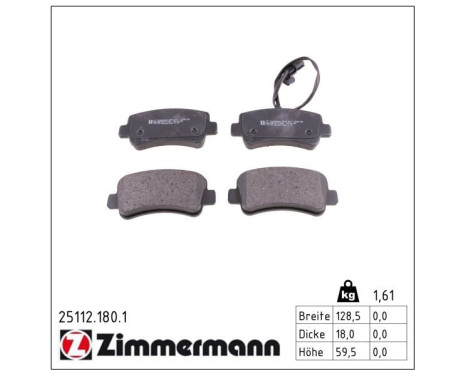 Brake Pad Set, disc brake 25112.180.1 Zimmermann, Image 2