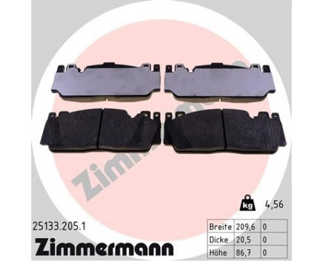 Brake Pad Set, disc brake 25133.205.1 Zimmermann