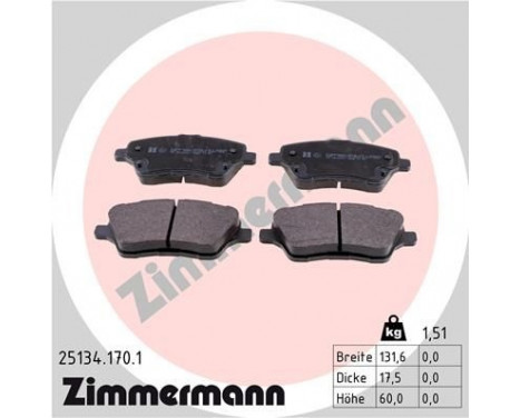 Brake Pad Set, disc brake 25134.170.1 Zimmermann, Image 2