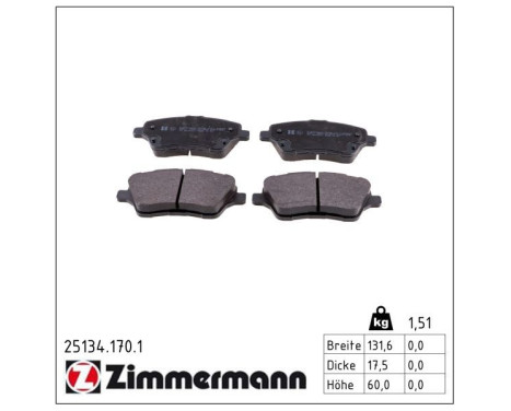 Brake Pad Set, disc brake 25134.170.1 Zimmermann, Image 2
