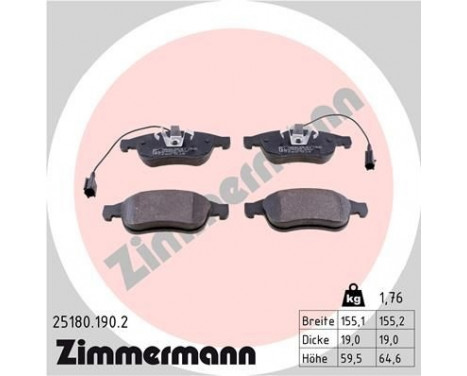 Brake Pad Set, disc brake 25180.190.2 Zimmermann, Image 2