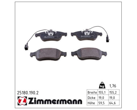 Brake Pad Set, disc brake 25180.190.2 Zimmermann, Image 2