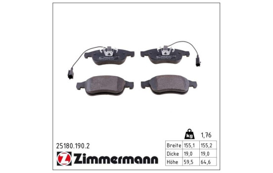 Brake Pad Set, disc brake 25180.190.2 Zimmermann, Image 2