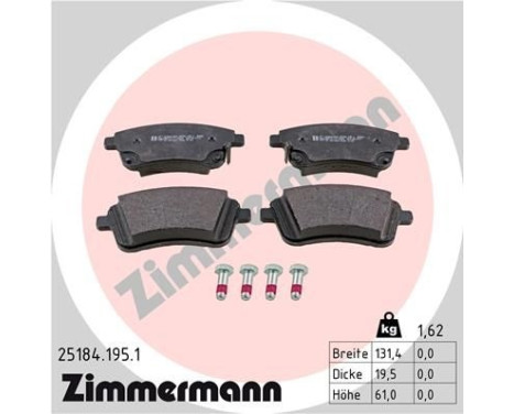 Brake Pad Set, disc brake 25184.195.1 Zimmermann, Image 2