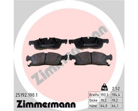 Brake Pad Set, disc brake 25192.190.1 Zimmermann, Image 2