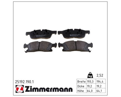 Brake Pad Set, disc brake 25192.190.1 Zimmermann, Image 2