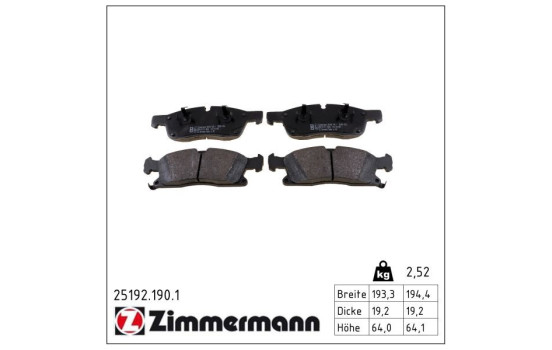 Brake Pad Set, disc brake 25192.190.1 Zimmermann, Image 2