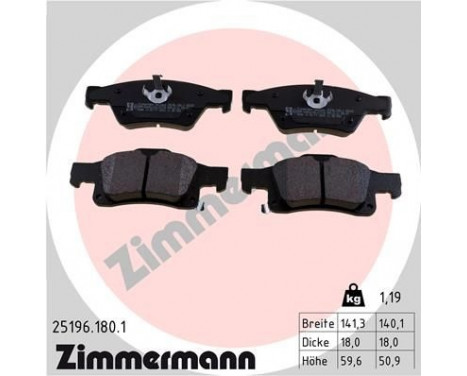 Brake Pad Set, disc brake 25196.180.1 Zimmermann