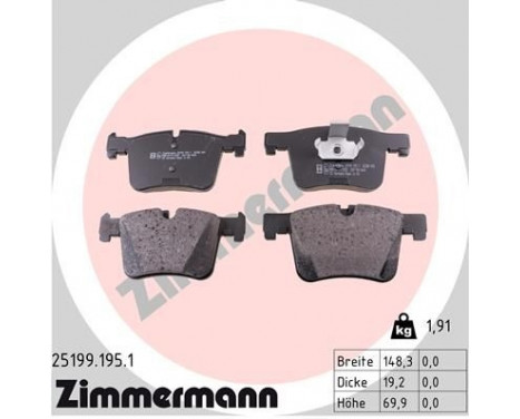 Brake Pad Set, disc brake 25199.195.1 Zimmermann, Image 2