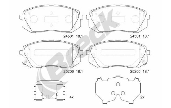 Brake pad set, disc brake 25205 00 701 10 Breck