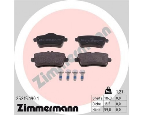 Brake Pad Set, disc brake 25215.190.1 Zimmermann, Image 2