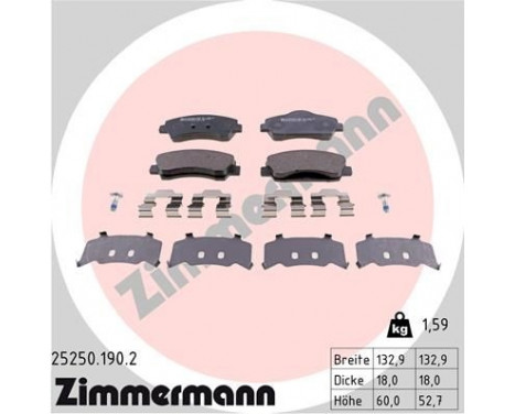Brake Pad Set, disc brake 25250.190.2 Zimmermann, Image 2