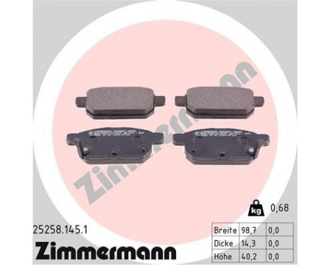 Brake Pad Set, disc brake 25258.145.1 Zimmermann, Image 2