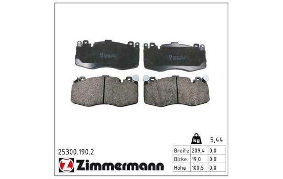 Brake pad set, disc brake 25300.190.2 Zimmermann