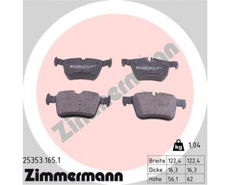 Brake Pad Set, disc brake 25353.165.1 Zimmermann, Image 2