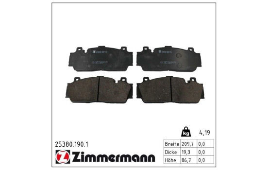 Brake pad set, disc brake 25380.190.1 Zimmermann