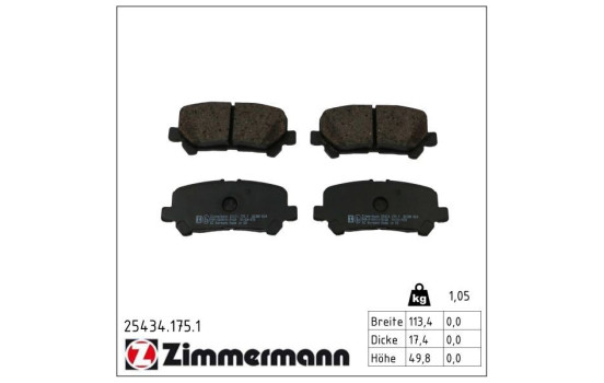 Brake pad set, disc brake 25434.175.1 Zimmermann