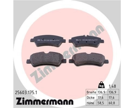 Brake Pad Set, disc brake 25603.175.1 Zimmermann, Image 2