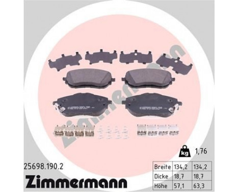 Brake Pad Set, disc brake 25698.190.2 Zimmermann, Image 2