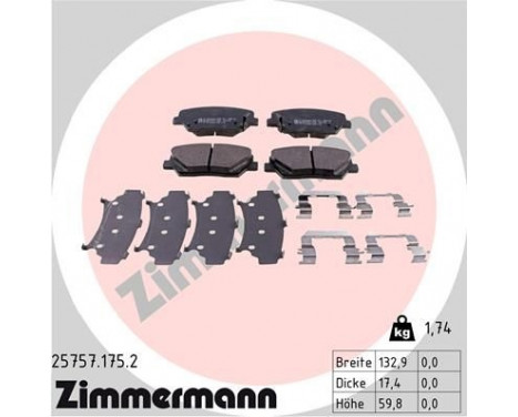 Brake Pad Set, disc brake 25757.175.2 Zimmermann, Image 2