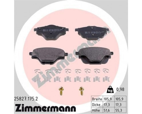 Brake Pad Set, disc brake 25827.175.2 Zimmermann, Image 2