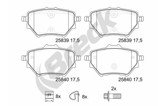 Brake pad set, disc brake 25839 00 704 00 Breck