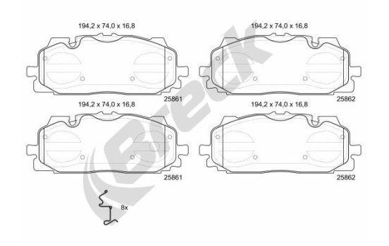 Brake pad set, disc brake 25861 00 553 00 Breck