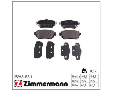 Brake Pad Set, disc brake 25965.155.1 Zimmermann, Image 2