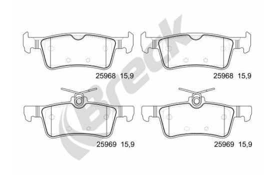 Brake pad set, disc brake 25968 00 704 00 Breck