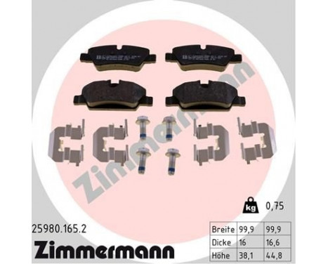 Brake Pad Set, disc brake 25980.165.2 Zimmermann