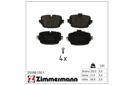 Brake pad set, disc brake 25998.170.1 Zimmermann, Image 2