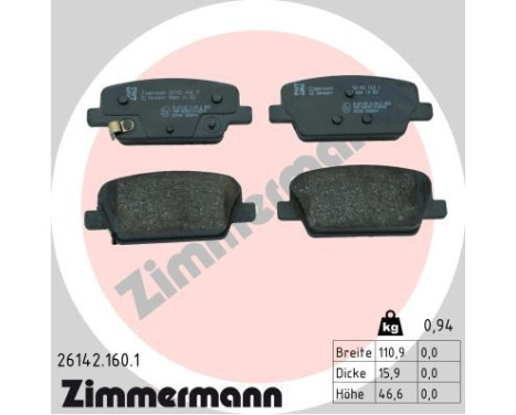 Brake pad set, disc brake 26142.160.1 Zimmermann
