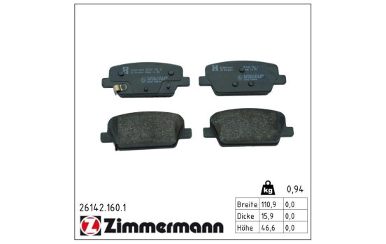 Brake pad set, disc brake 26142.160.1 Zimmermann